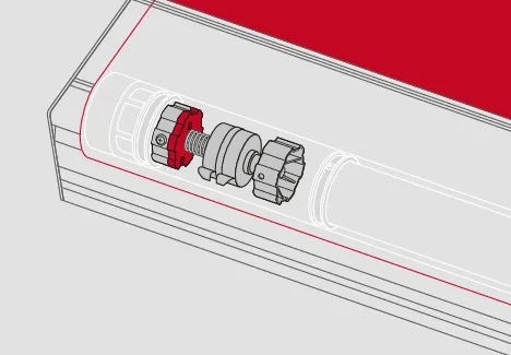 Technische Zeichnung eines Rollos mit detailliertem Mechanismus