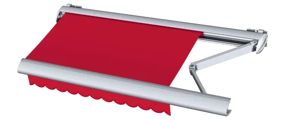 Rote Markise mit silbernem Gestell